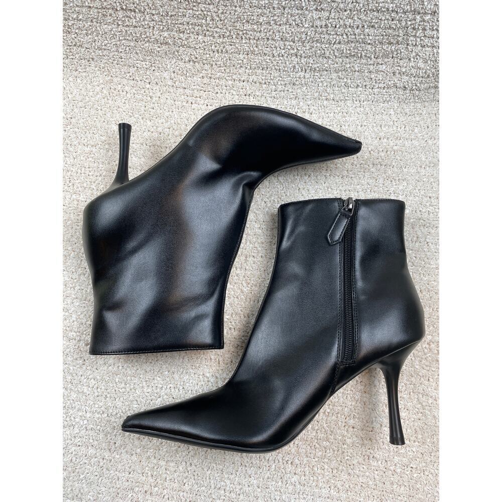 NINE WEST Black Women's 10M Stiletto Pointed Leather Boots - Picture 5 of 11